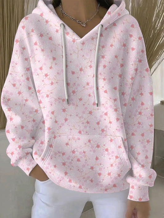 Women's Breast Cancer Pink Flowers Print Casual Hoodie