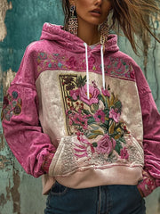 Women's Breast Cancer Awareness Floral Art Printed Hoodie
