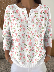 Women's Breast Cancer Pink Flowers Print Knit Top
