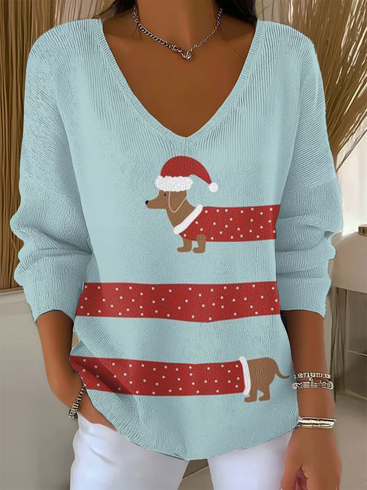 Women's Christmas Dog Print Casual Top
