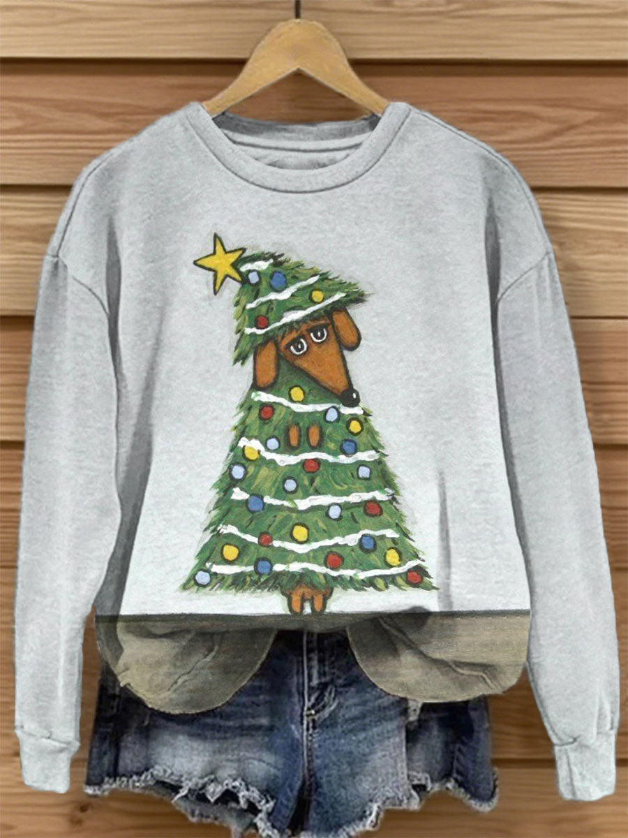 Women's Christmas Dog Print Casual Sweatshirt