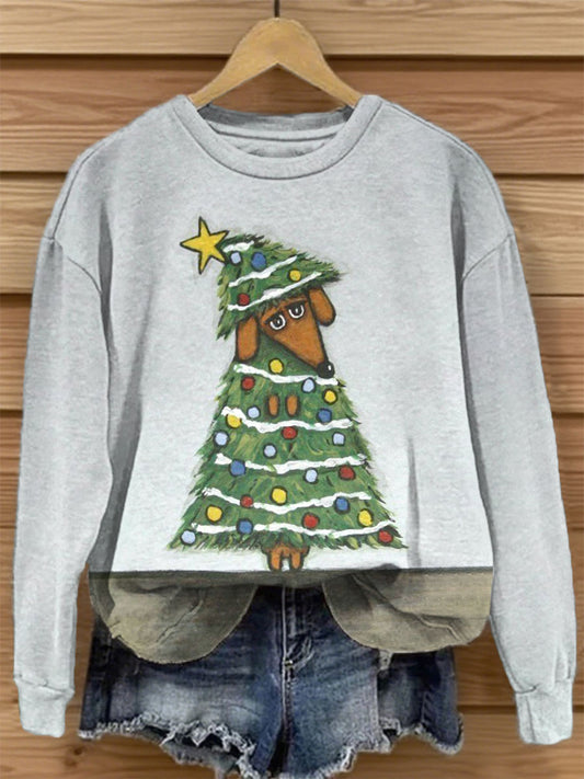 Women's Christmas Dog Print Casual Sweatshirt