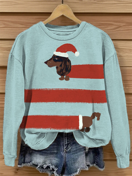 Women's Christmas Dog Print Casual Sweatshirt
