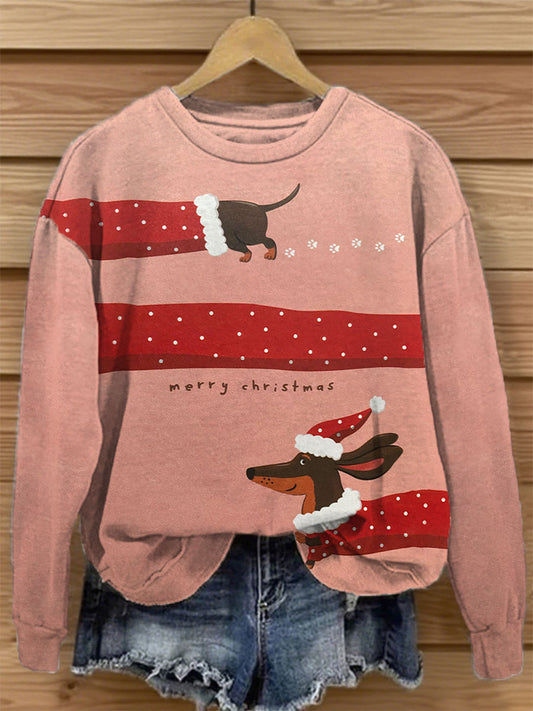 Women's Christmas Dog Print Casual Sweatshirt