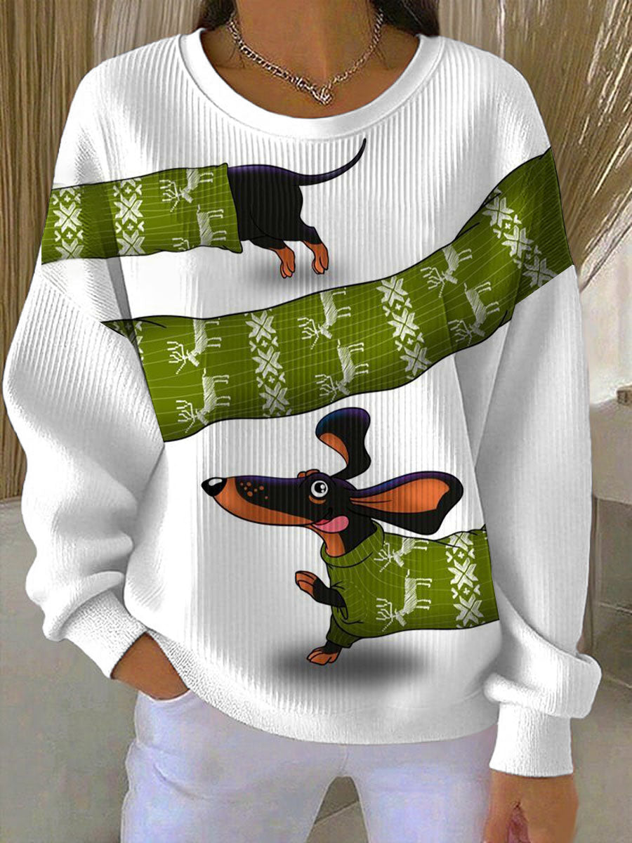 Women's Christmas Dog Print Casual Sweatshirt