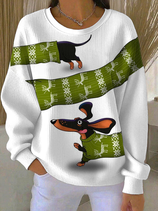 Women's Christmas Dog Print Casual Sweatshirt