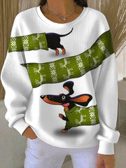 Women's Christmas Dog Print Casual Sweatshirt