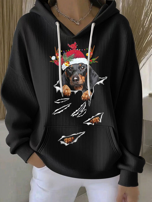 Women's Christmas Dog Print Casual Hoodie