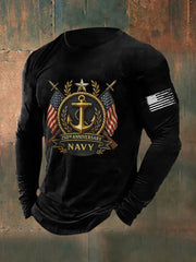 Men's Navy Printed Long Sleeve T-shirt