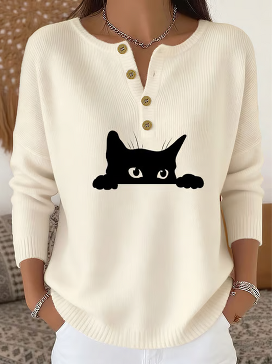 Women‘s cute cat print long-sleeve cardigan