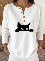 Women‘s cute cat print long-sleeve cardigan