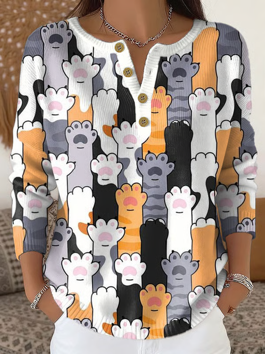 Women‘s cute cat print long-sleeve cardigan