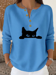 Women‘s cute cat print long-sleeve cardigan