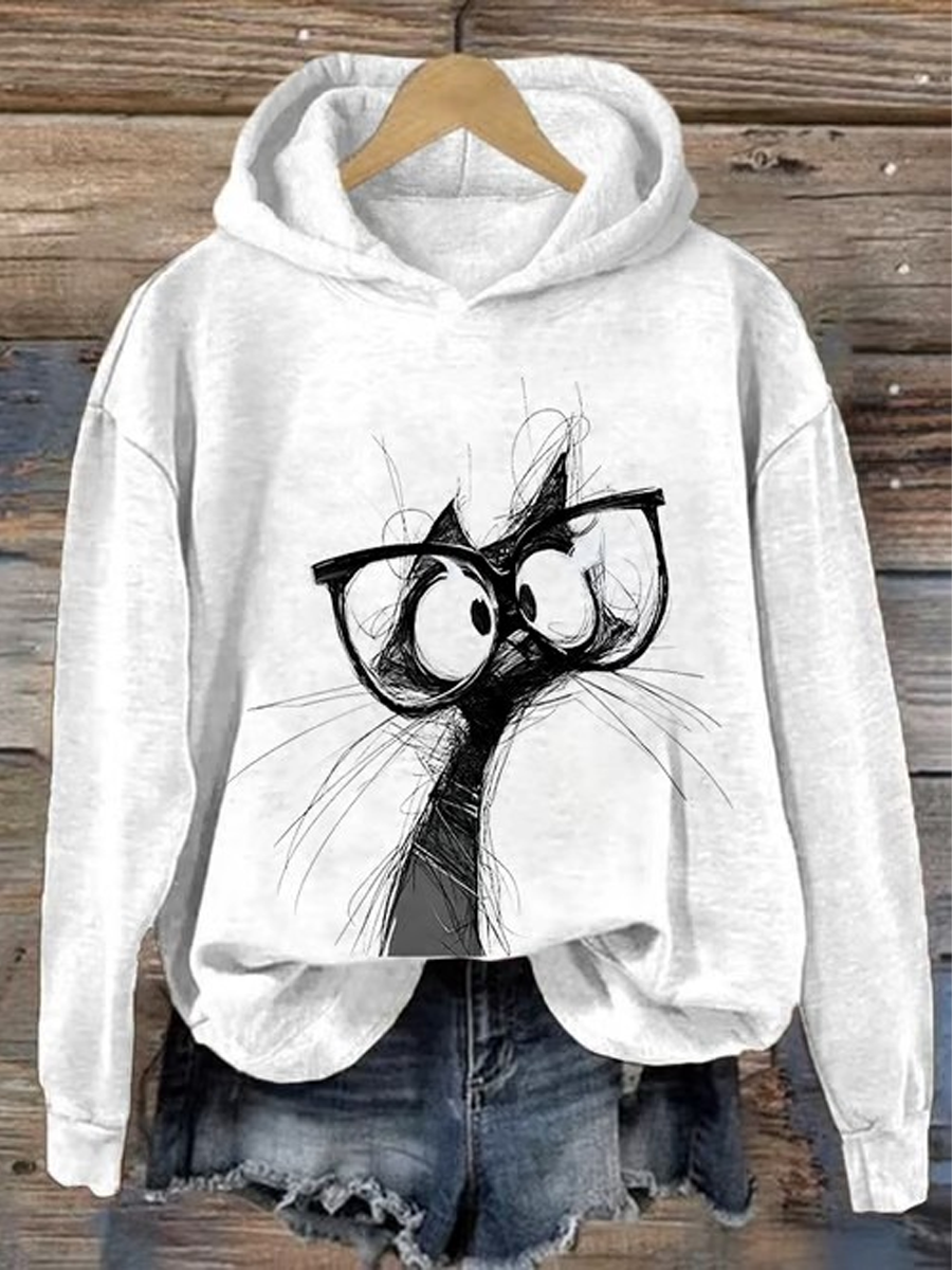 Women's cute cat print Regular Sweatshirt