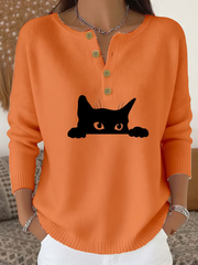 Women‘s cute cat print long-sleeve cardigan