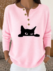 Women‘s cute cat print long-sleeve cardigan