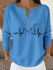 Women‘s cute cat print long-sleeve cardigan