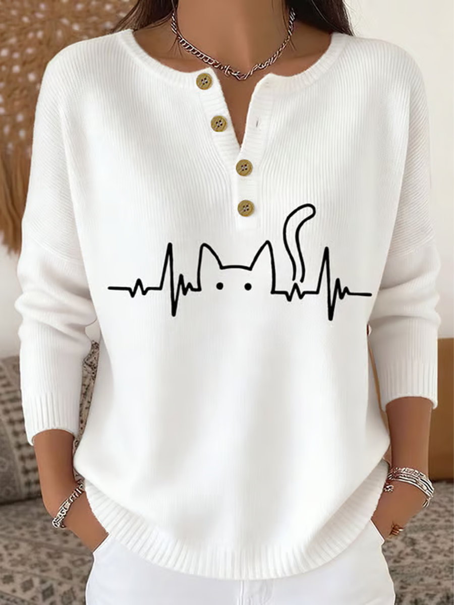 Women‘s cute cat print long-sleeve cardigan