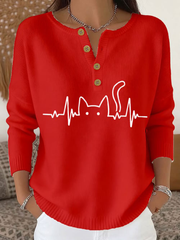 Women‘s cute cat print long-sleeve cardigan