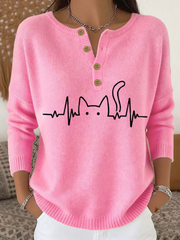 Women‘s cute cat print long-sleeve cardigan