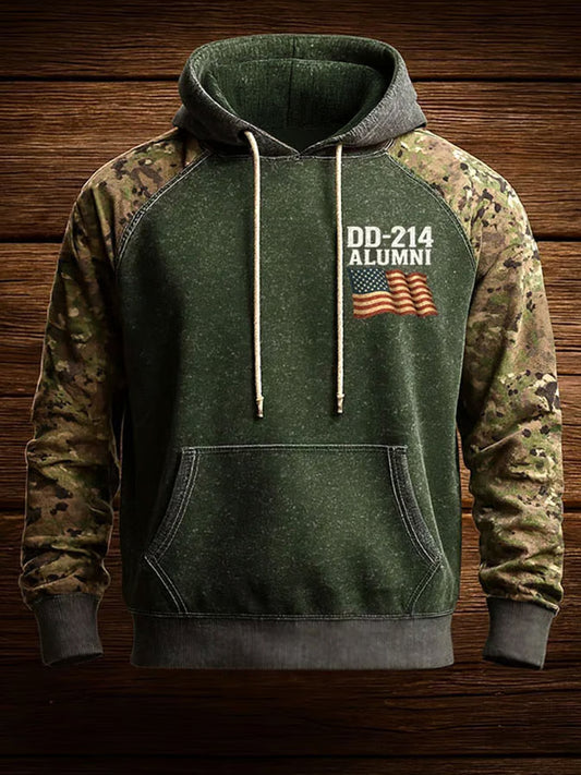 Men's Retro Veteran DD-214 Camouflage Print Casual Hoodie