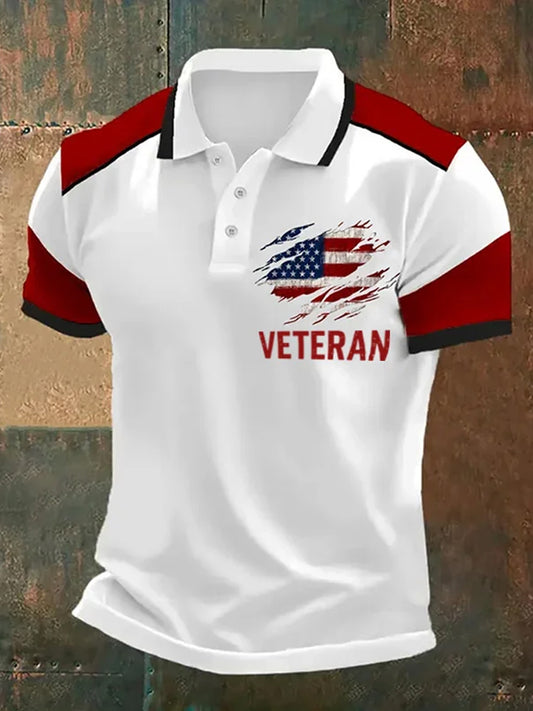 Men's Retro Veteran USA Flag Print Casual Top