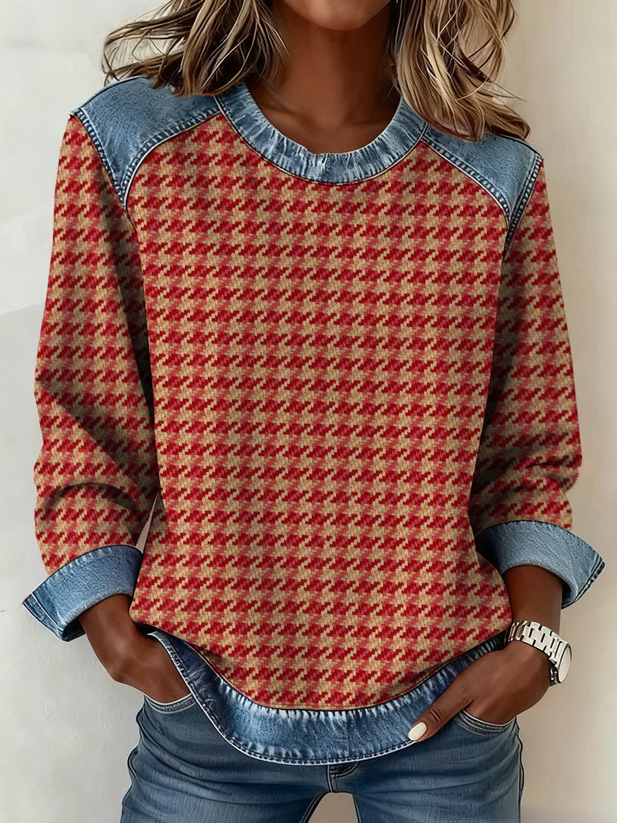 Women's textured denim collar sweatshirt
