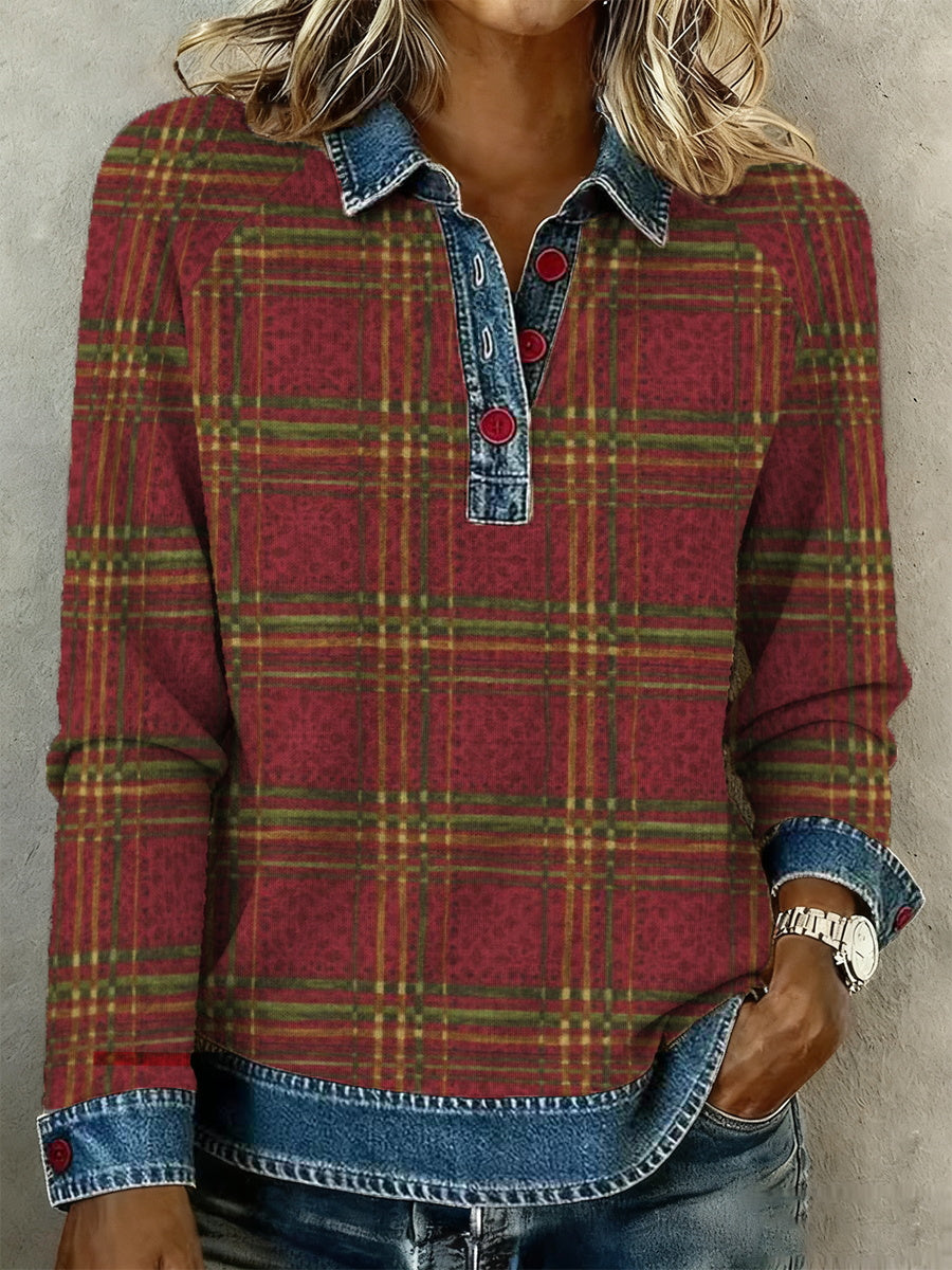 Women's textured denim collar shirt gracestitchs