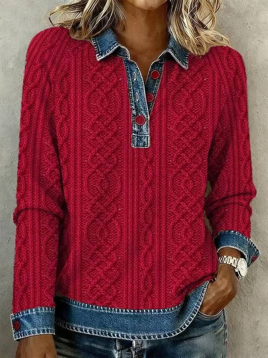 Women's textured denim collar shirt gracestitchs