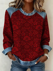 Women's floral denim collar sweatshirt gracestitchs