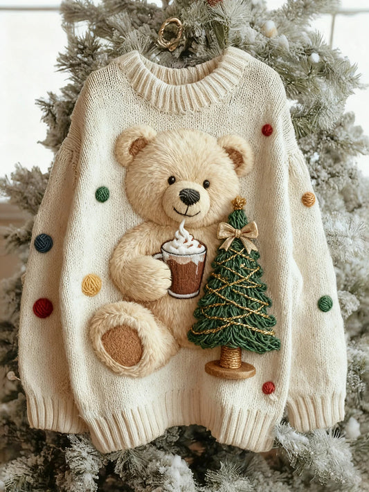 Women's Vintage Christmas Bear Tree Knitted Sweater