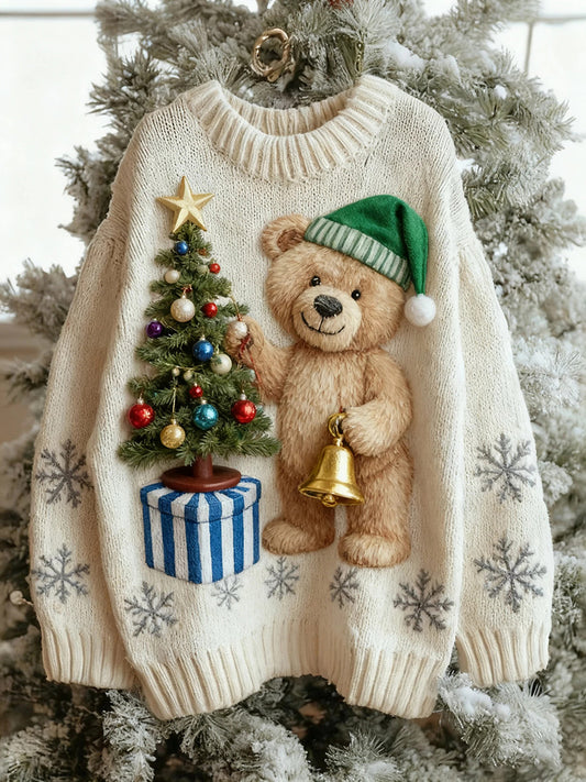 Women's Vintage Christmas Bear Tree Knitted Sweater