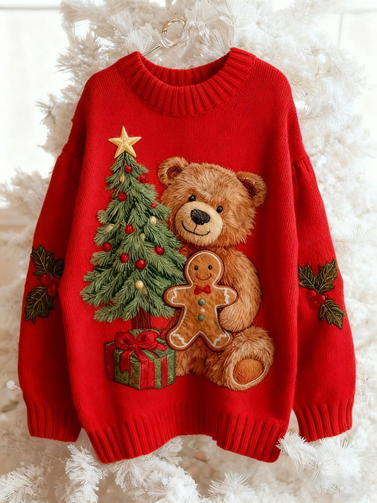Women's Vintage Christmas Bear Tree Knitted Sweater