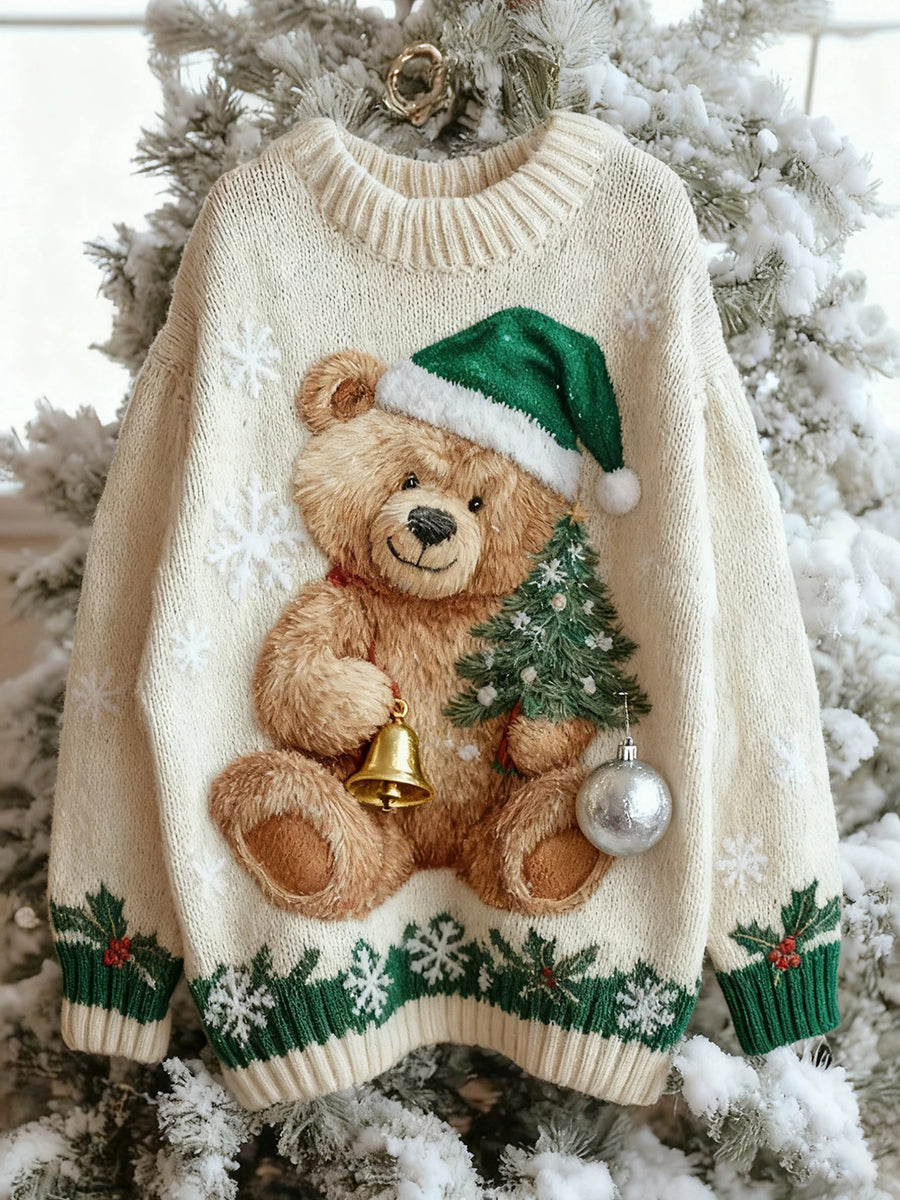 Women's Vintage Christmas Bear Tree Knitted Sweater