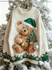 Women's Vintage Christmas Bear Tree Knitted Sweater