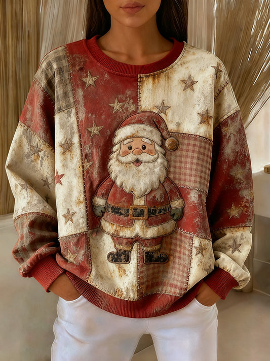 Women's Vintage Christmas Santa Claus Printed Sweatshirt