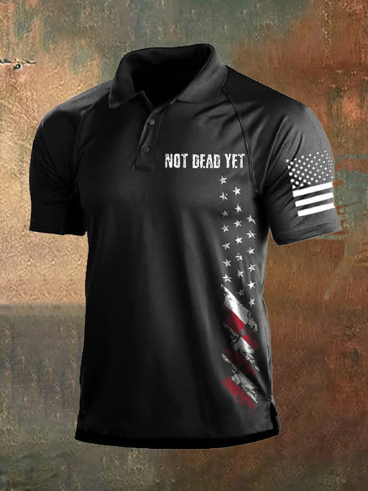 Men's Funny Not Dead Yet Veterans USA Flag Print Top