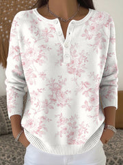 Women's Breast Cancer Pink Flowers Print Knit Top