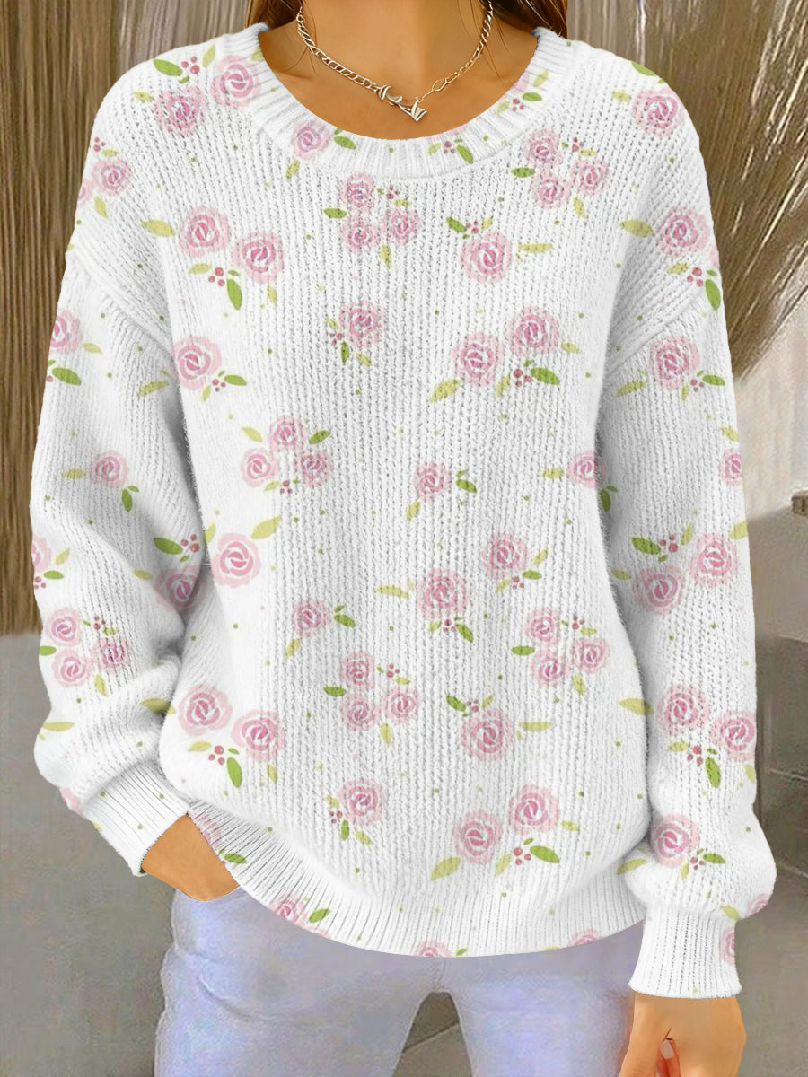 Women's Breast Cancer Pink Flowers Cozy Knitted Sweater