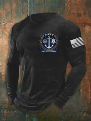 Men's Navy 250th Anniversary Printed long sleeve round neck T-shirt