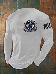 Men's Navy 250th Anniversary Printed long sleeve round neck T-shirt