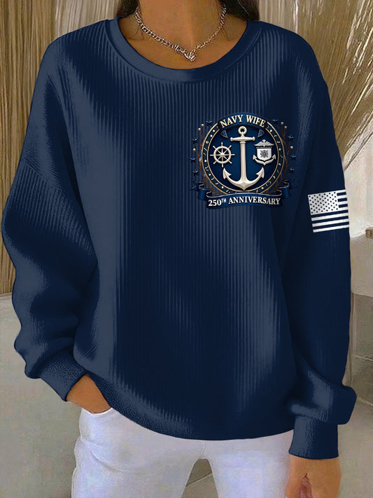 Women's Navy 250th Anniversary Printed Navy Wife Sweatshirt
