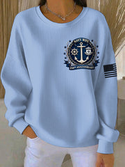 Women's Navy 250th Anniversary Printed Navy Wife Sweatshirt