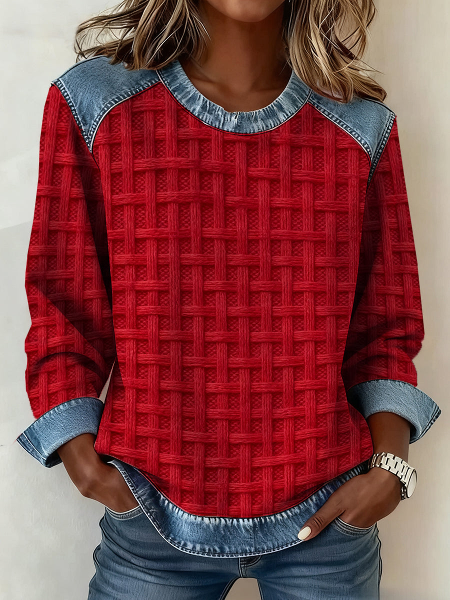 Women's Textured Denim Collar Sweatshirt
