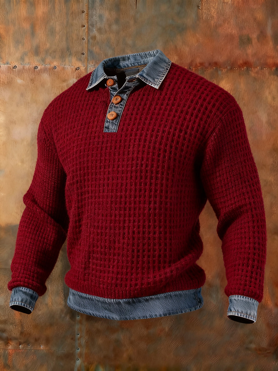 Men's Textured Denim Collar Sweatshirt