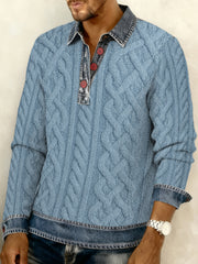 Men's Textured Denim Collar Sweatshirt