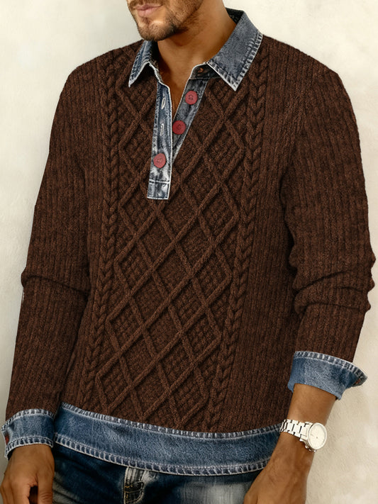 Men's Textured Denim Collar Sweatshirt