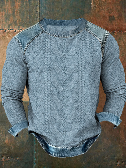 Men's Textured Denim Collar Sweatshirt