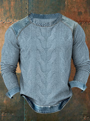 Men's Textured Denim Collar Sweatshirt