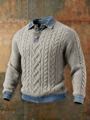 Men's Textured Denim Collar Sweatshirt